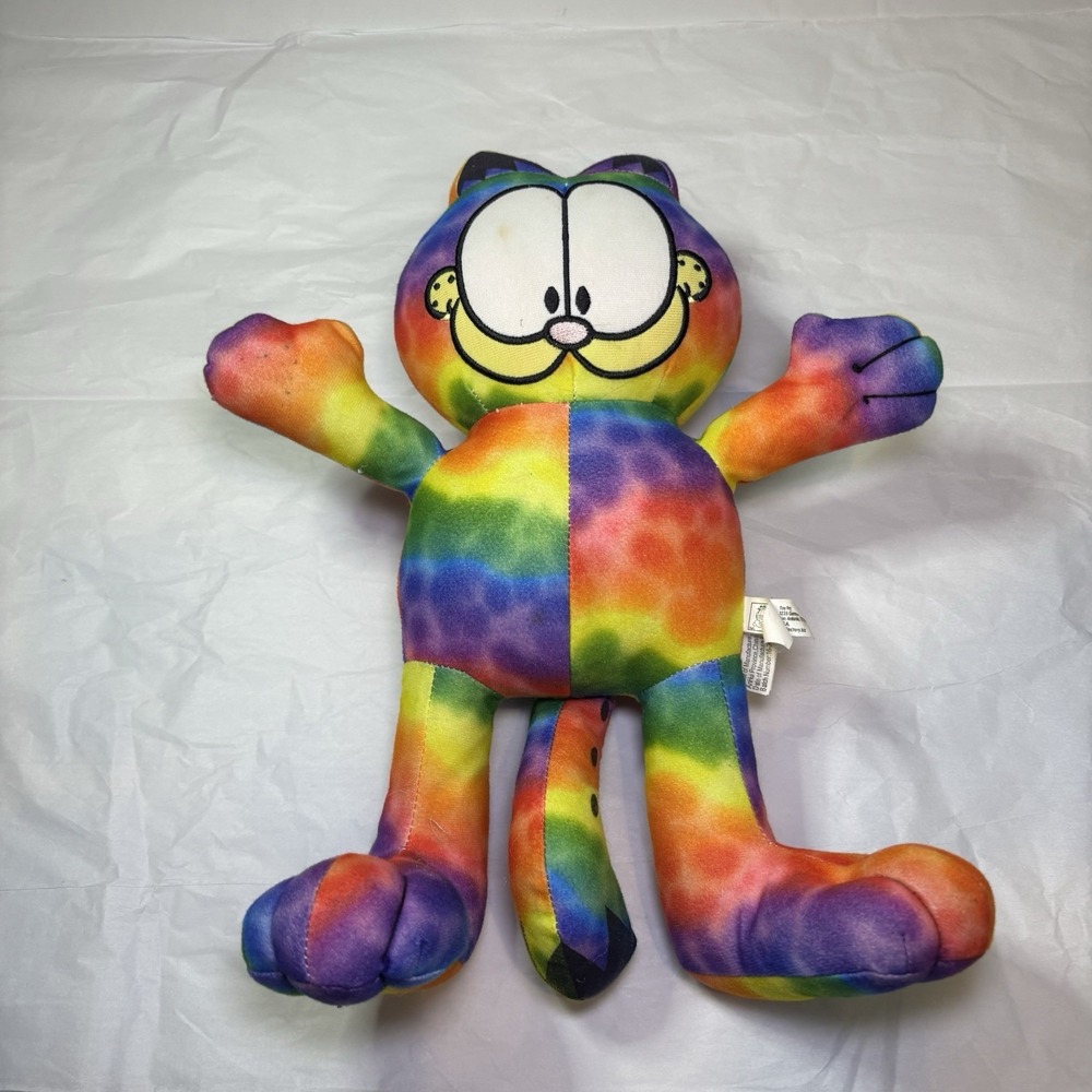 The Toy Factory Garfield Odie Cat Plush Stuffed Animal Rainbow Tie Dye‎ 11" Tall